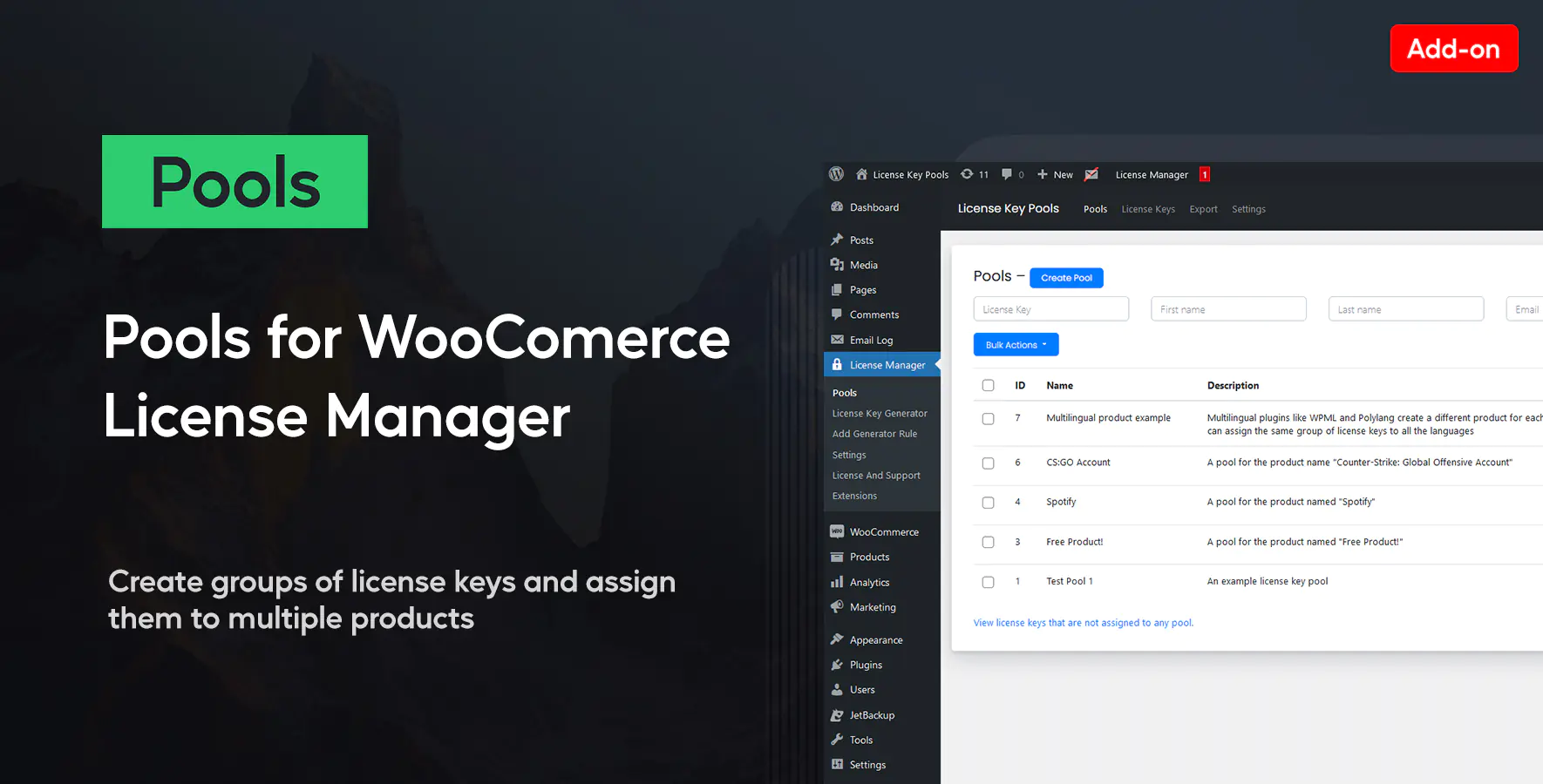 Pools Addon For WooCommerce License Manager